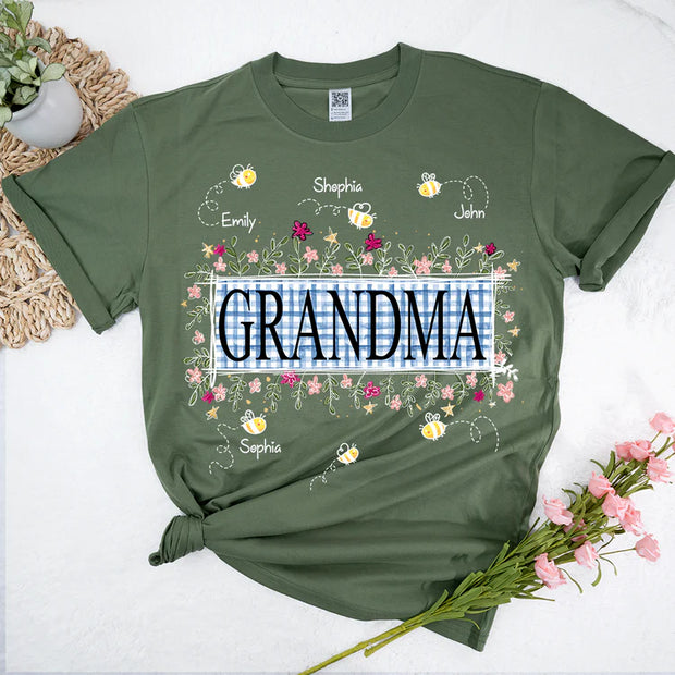 Custom Wildflower Soft Colors Grandma And Kids Bee T-Shirt