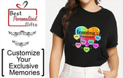 Colorful Heart Print Grandma Auntie Mom, Sweet Heart Kids' Names Personalized T-shirt