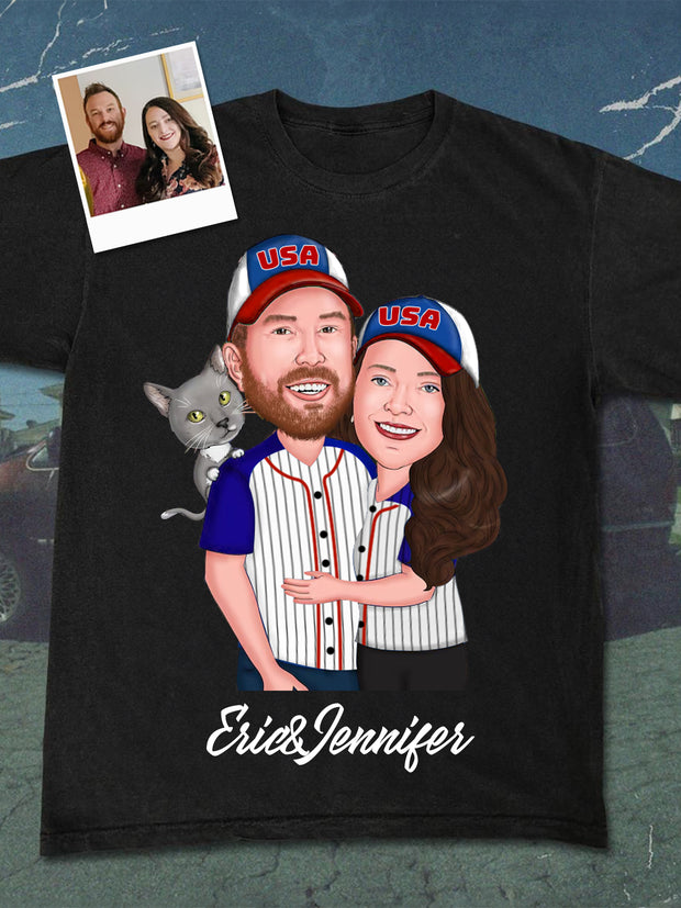 Custom Baseball Couple Photo Print T-Shirts for Your Family, Couples