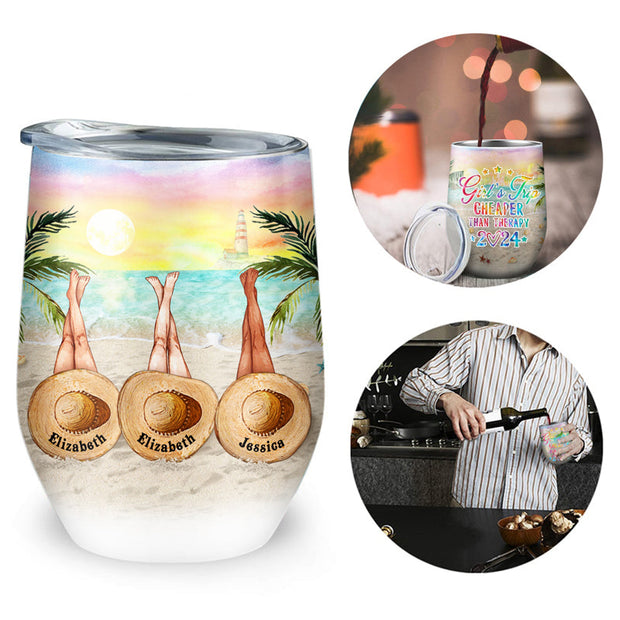 Personalized Beach Bestie Choose For Ourselves Gril‘s Trip Custom Wine Tumbler