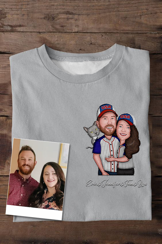 Custom Baseball Couple Photo Embroidery T-Shirts for Your Family, Couples