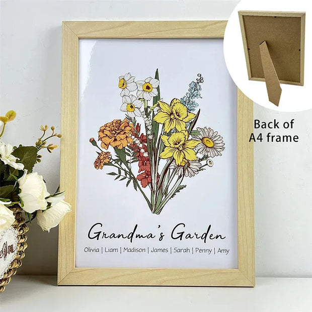Personalized Birth Flower Family Bouquet Names Frame