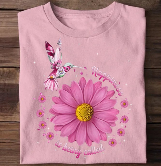 Pink Floral Hummingbird Happiness Is Being Called Grandma, Gift For Nana Auntie Mommy Personalized T-shirt