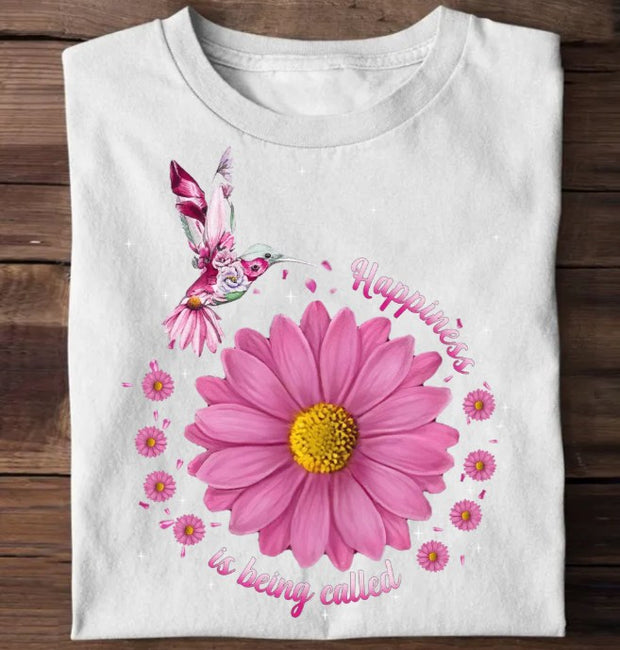 Pink Floral Hummingbird Happiness Is Being Called Grandma, Gift For Nana Auntie Mommy Personalized T-shirt