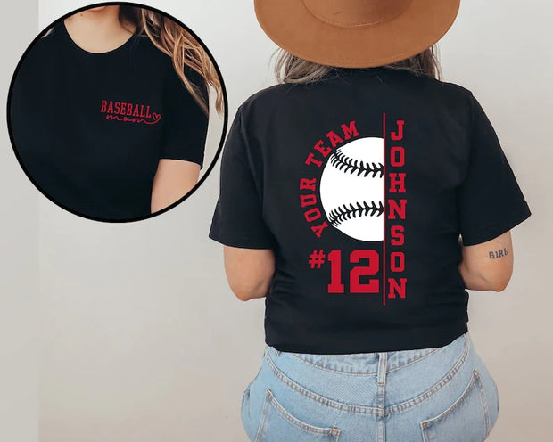 Personalized Baseball Mom Print  Shirts, Custom Name, Team Name and Number Baseball Shirt