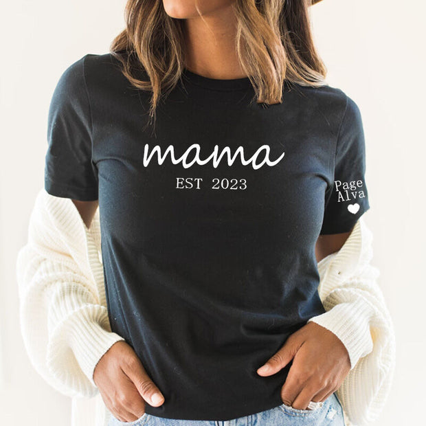 Personalized Mama T-shirt with Custom Name On The Sleeve for Mother's Day