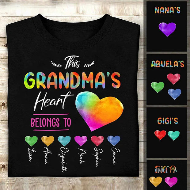 Custom Colorful Heart Print Grandma Auntie Mom, Sweet Heart Kids' Names Print T-shirt