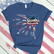 Custom name Grandma with grandkids flower arrow USA T-Shirt