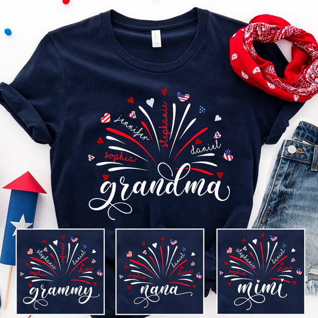 CustomFirework America Flag Grandma And Kids T-Shirt