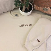 Custom Embroidered Roman Numeral Date Couple's Sweatshirt