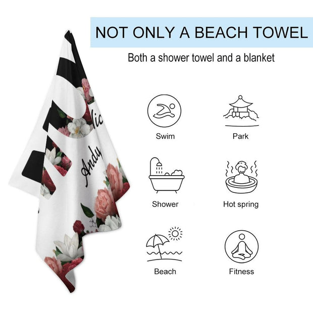Custom Name Mother Flower Beach Towel Quick-Dry, Super Absorbent, Non-Fading, Beach&Bath  Personalized Mother's Day Surprise Gift Beach Towel